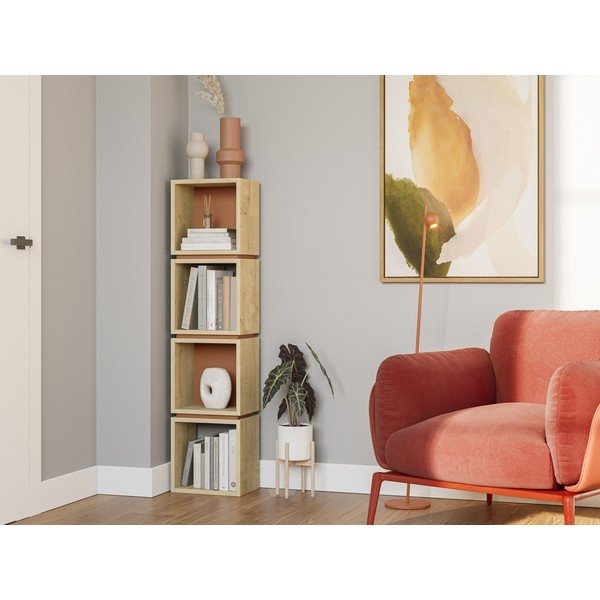 Ķieģeļu sarkans/dabīga toņa grāmatplaukts ar ozolkoka imitāciju 32x133 cm Lofty – Marckeric-image-4