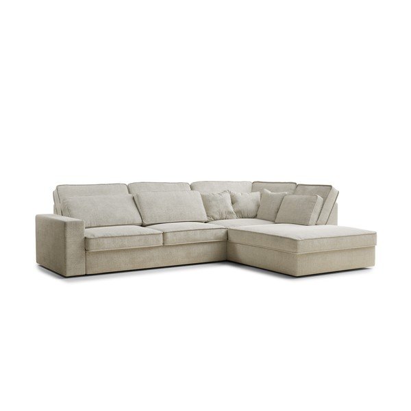 Pelēkbēšs stūra dīvāns no šenila auduma (ar labo stūri/L veida) Kirou – Maison de Rêve-image-2