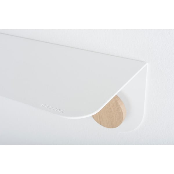 Balts tērauda sienas plaukts ar ozolkoka detaļām un 2 āķiem Gazzda, garums 70 cm-image-1