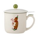 Krēmkrāsas māla krūze ar sietiņu un Ziemassvētku motīvu 300 ml Valentin – Bloomingville