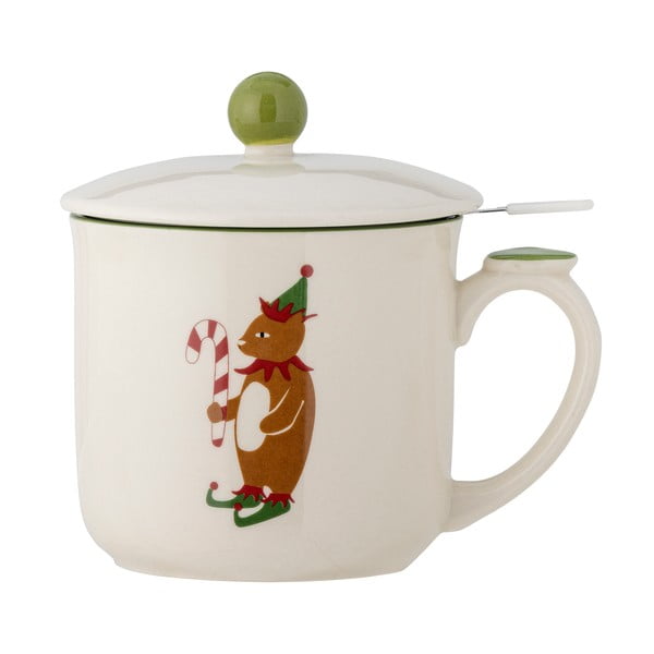 Krēmkrāsas māla krūze ar sietiņu un Ziemassvētku motīvu 300 ml Valentin – Bloomingville