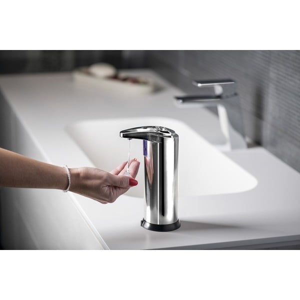 Spīdīgas sudraba krāsas nerūsējošā tērauda automātisks ziepju dozators 240 ml Aqualine  – Sapho-image-1