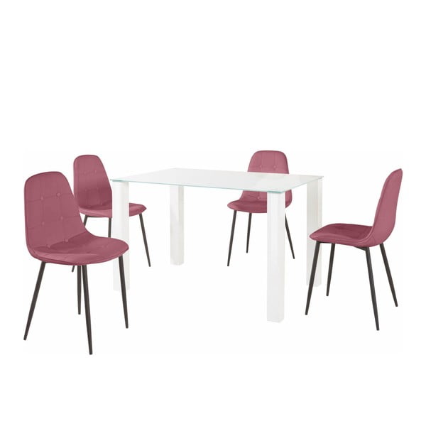 Ēdamgalds un 4 rozā krēsli Støraa Dante, galda garums 120 cm