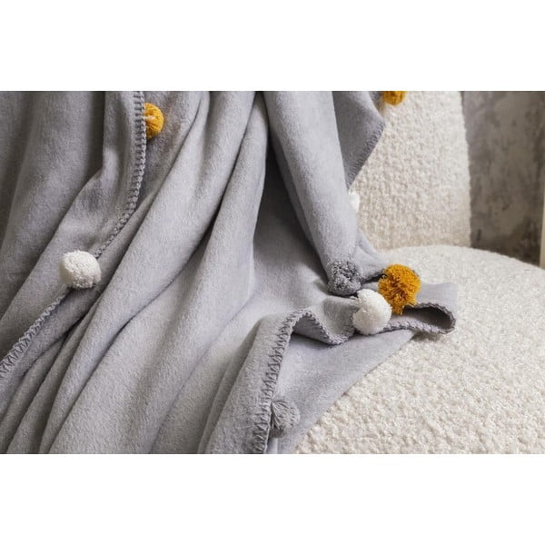 Pelēks flīsa gultas pārklājs 150x200 cm Pom Pom – Mijolnir-image-3