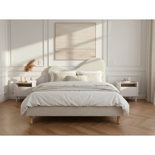 Bēša polsterēta polsterēta divvietīga gulta ar redelēm 160x200 cm Celina – Bobochic Paris-image-2
