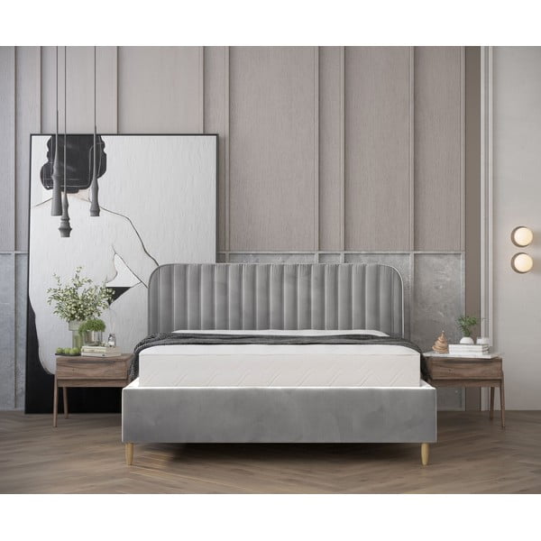 Pelēka polsterēta divvietīga gulta ar veļas kasti un redelēm 160x200 cm Noto – Maison de Rêve-image-4