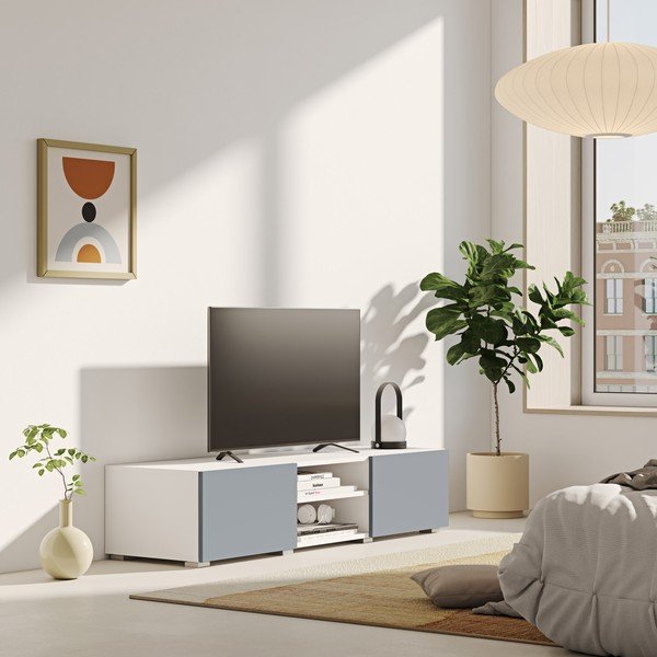 Balts/pelēks TV galdiņš 140x31 cm Podium – TemaHome-image-1
