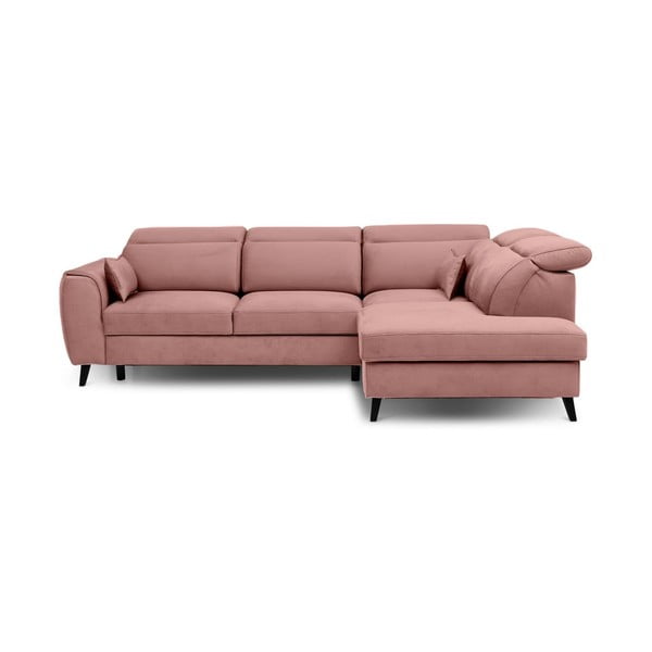Rozā samta salokāms/ar uzglabāšanas vietu stūra dīvāns (ar labo stūri/L veida) Noble – ELTAP