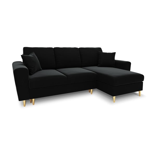 Melns samta salokāms stūra dīvāns ar uzglabāšanas vietu Kyoto – Cosmopolitan Design