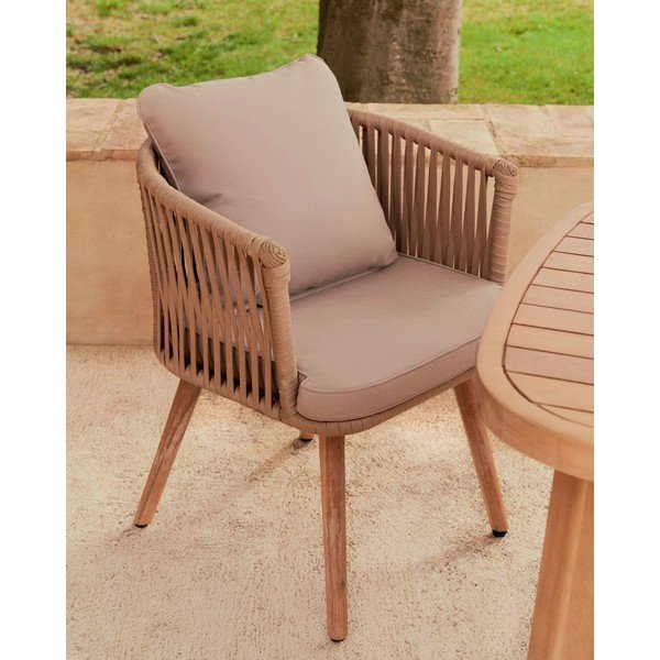 Dārza krēsls no akācijas koka ar bēšu polsterējumu Kave Home Hemilce-image-1