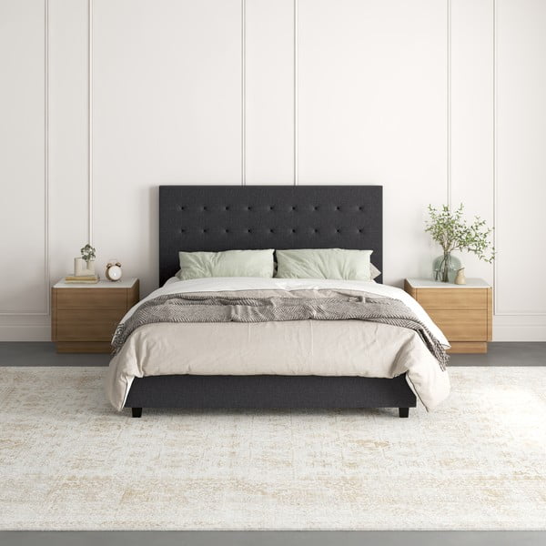 Tumši pelēka polsterēta divvietīga gulta 140x200 cm Emily – Støraa-image-3