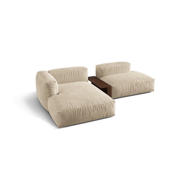 Bēšs samta modulārais stūra dīvāns (ar kreiso stūri/ar zvilni) Martina – Micadoni -image-3