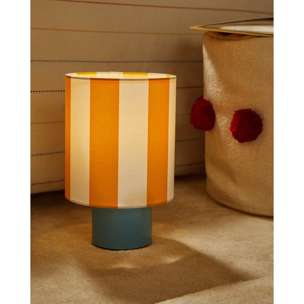 Dzeltena/zila galda lampa ar auduma abažūru (augstums 25 cm) Ciral – Kave Home-image-1