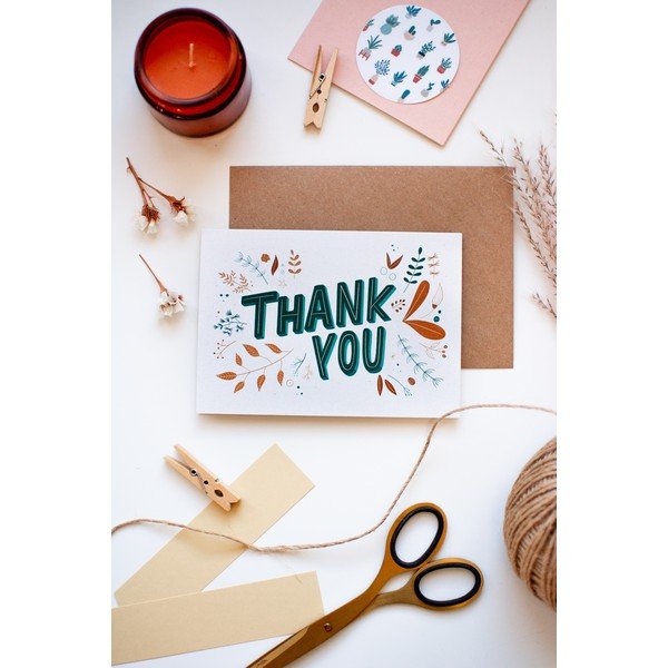 Pateicības kartīte no pārstrādāta papīra ar aploksni Printintin Thank you, A6 formāts-image-1