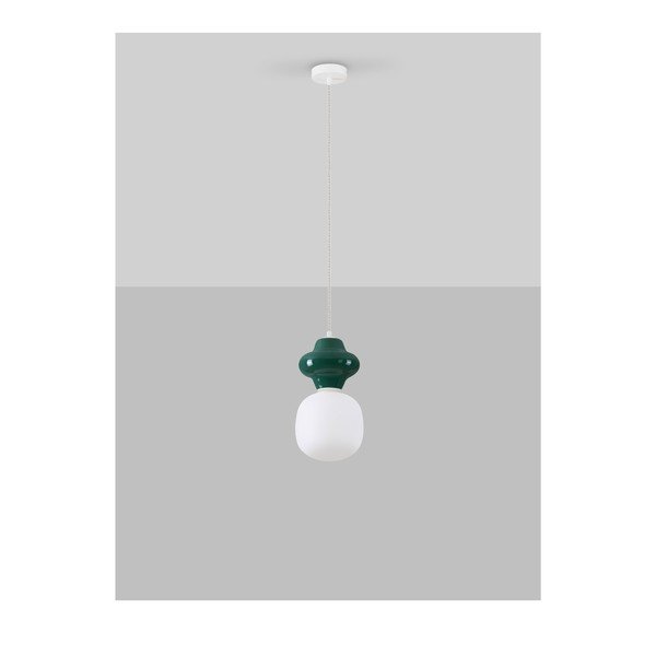 Balta/zaļganzila keramikas piekaramā lampa ar stikla abažūru ø 18 cm Clio – Nova Luce-image-3