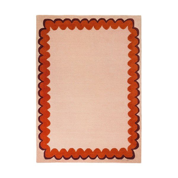 Oranžs/dabīga toņa ar rokām darināts vilnas paklājs 140x200 cm Wiggle Wool – Flair Rugs