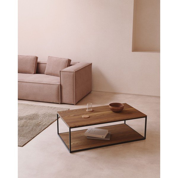 Tumša dabīga toņa žurnālgaldiņš ar valrieksta koka imitācijas galda virsmu 60x110 cm Yoana – Kave Home-image-1