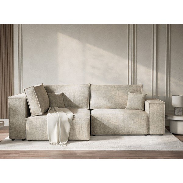 Bēšs salokāms stūra dīvāns no šenila auduma ar uzglabāšanas vietu (ar kreiso stūri/L veida) Tonga – Maison de Rêve-image-1