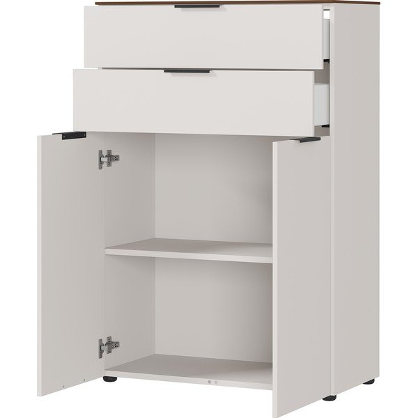 Pelēka/bēša valriekstu koka imitācijas augsta kumode 81x120 cm Ancona – Germania-image-2