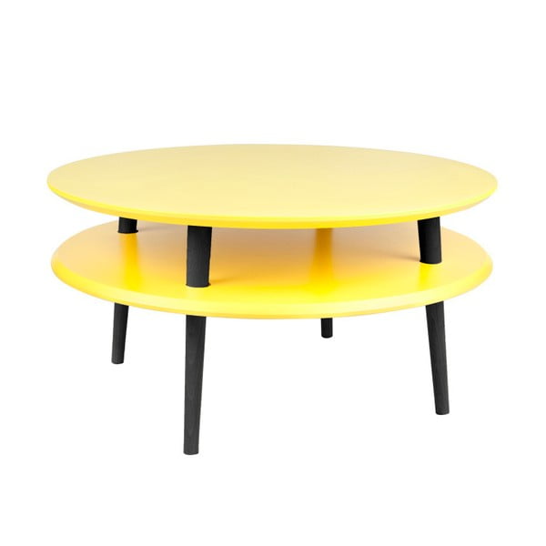 Dzeltens kafijas galdiņš ar melnām kājām Ragaba UFO, Ø 70 cm