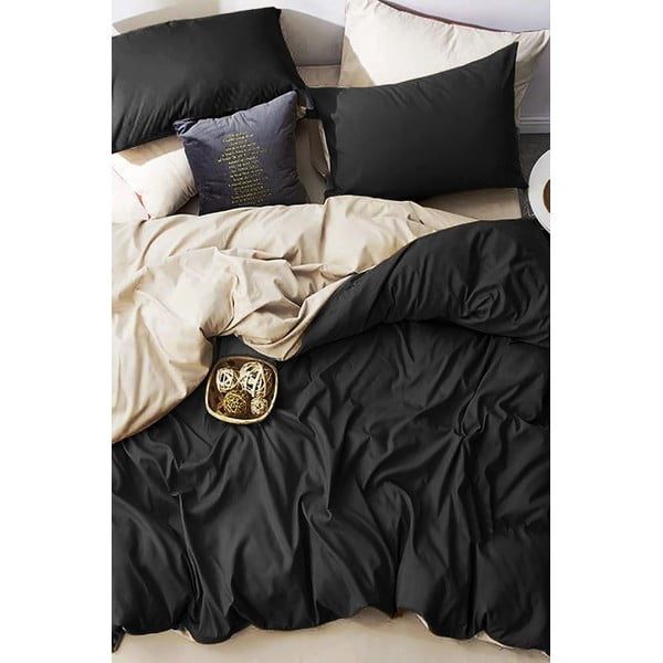 Melna/krēmkrāsas  kokvilnas gultas veļa divvietīgai gultai 200x220 cm – Mila Home-image-3