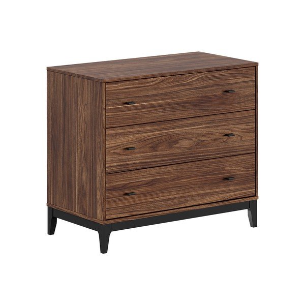 Tumša dabīga toņa kumode ar riekstkoka imitāciju 100x89x55 cm Ilyas – Vipack