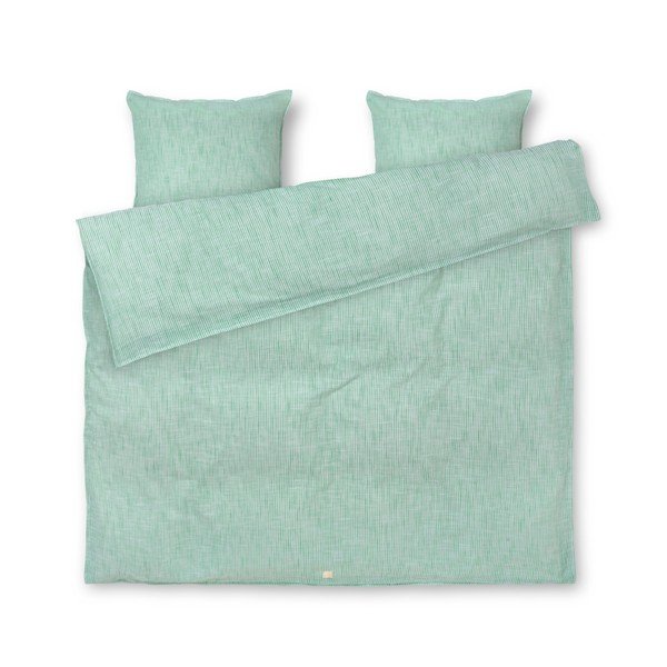 Balta/zaļa divvietīga/īpaši gara gultas veļa no organiskās kokvilnas  200x220 cm Monochrome Lines – JUNA
