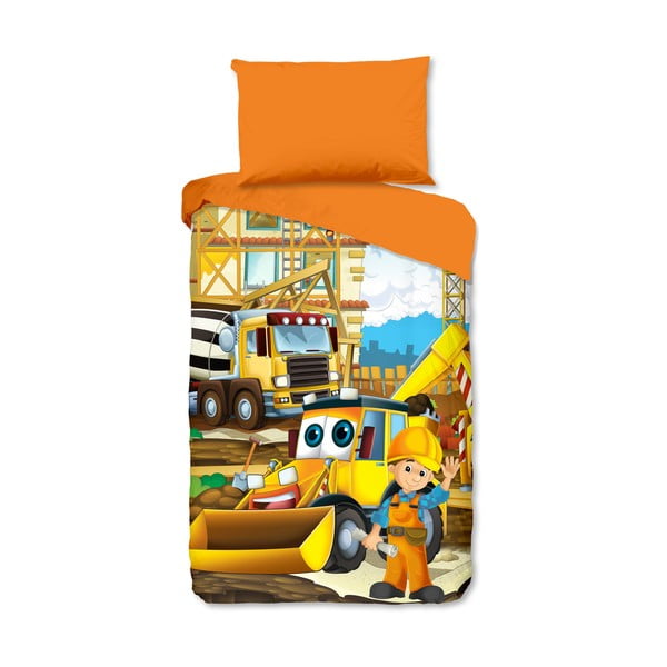 Oranža vienguļamā kokvilnas bērnu gultas veļa 140x200 cm Building – Good Morning