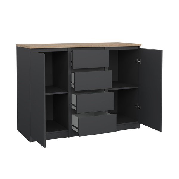 Tumši pelēka kumode 121x91x50 cm Naia – Tvilum-image-2