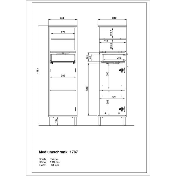 Balts augsts vannas istabas skapītis ar ozolkoka imitāciju 34x118 cm Loria – Germania-image-3