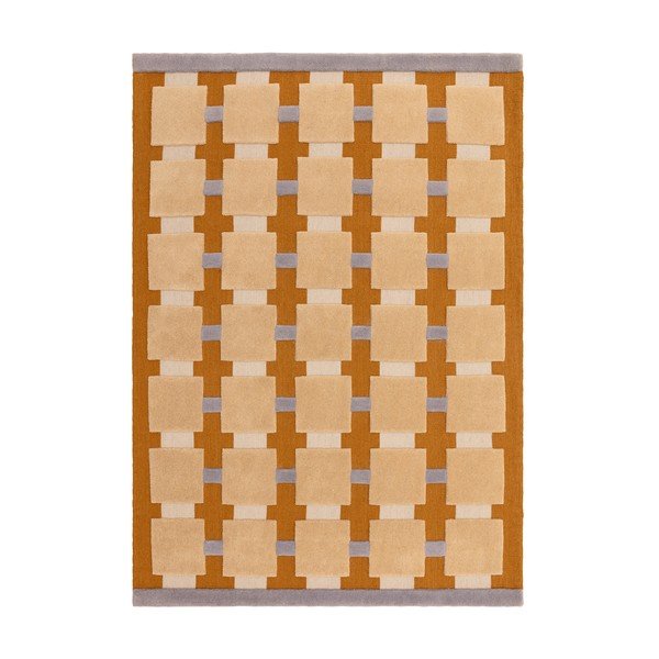 Okera dzeltens ar rokām darināts paklājs no vilnas maisījuma 160x230 cm Mallory – MADE