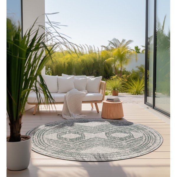 Zaļš/krēmkrāsas apaļš āra paklājs ø 140 cm Gemini – Elle Decoration-image-1