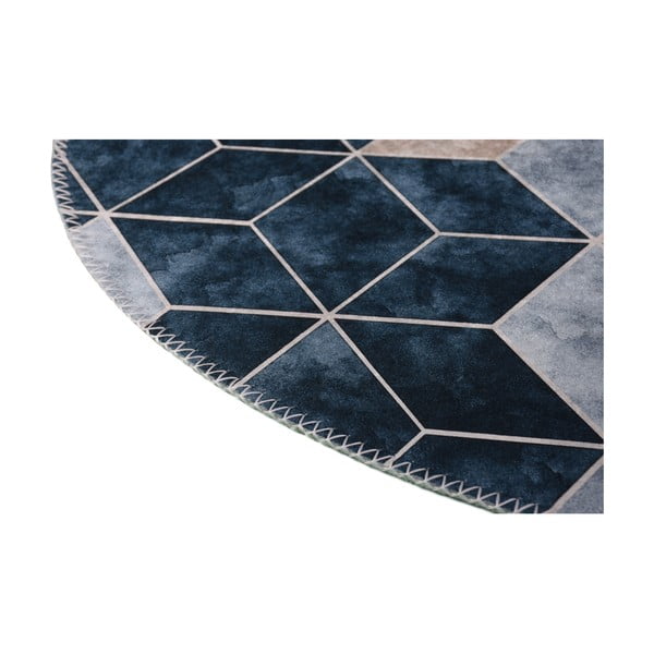 Balts/zils mazgājams apaļš paklājs ø 120 cm – Vitaus-image-2