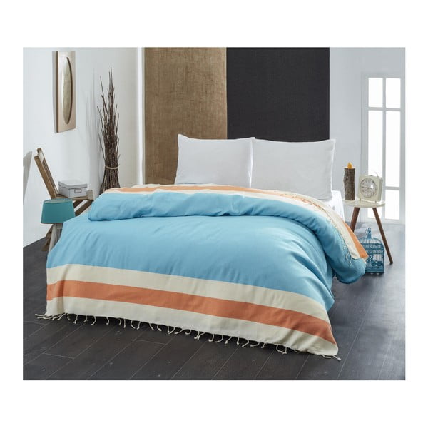 Turkīza un oranža viegla gultas pārklājs Buldan TO, 200 x 235 cm