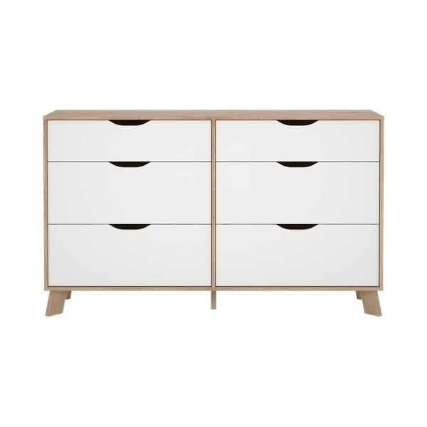 Balta/dabīga toņa kumode ar ozolkoka imitāciju 156x92x40 cm Ikast – Tvilum