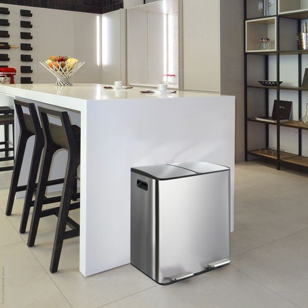 Matētas sudraba krāsas atkritumu šķirošanas tērauda atkritumu tvertne ar pedāli 2x20 l   Aliya – Spirella-image-1