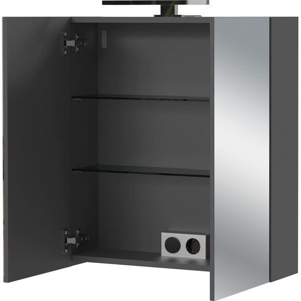 Antracīta pelēks piekarams vannas istabas skapis ar spoguli 60x71 cm Arcena – Germania-image-3