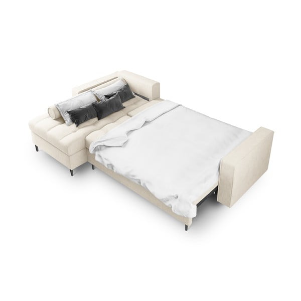 Gaiši bēšs izvelkamais stūra dīvāns ar veļas kasti Milo Casa Santo, kreisais stūris-image-4