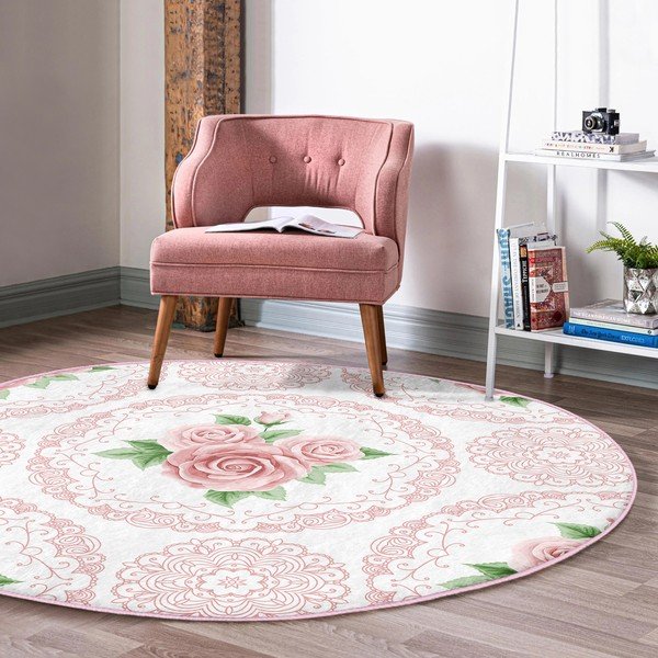 Gaiši rozā mazgājams robotu putekļu sūcējiem piemērots apaļš paklājs ø 120 cm Comfort – Mila Home-image-4