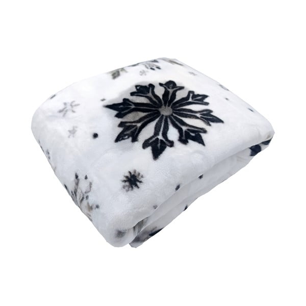 Balts mikroplīša pleds ar Ziemassvētku motīvu 150x200 cm Nord Flake – My House-image-1