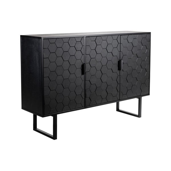 Melna priedes masīvkoka zema kumode 135x90 cm Linc – White Label-image-2