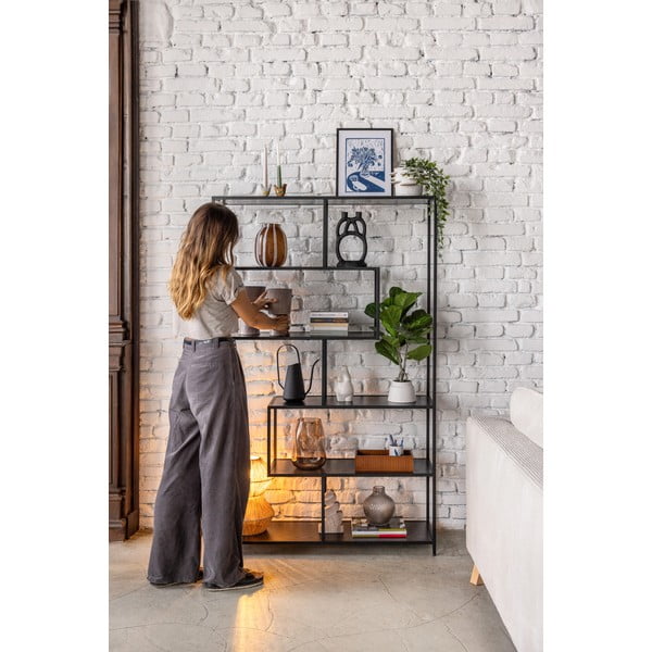 Melns grāmatu plaukts no oškoka imitāciju 114x185 cm Seaford – Actona-image-1