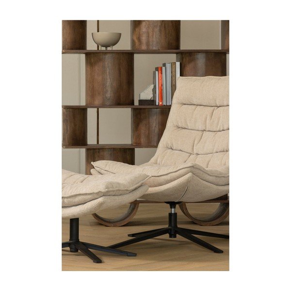 Dabīga toņa grozāms atpūtas krēsls ar kāju balstu no šenila auduma Kube – WOOOD-image-1