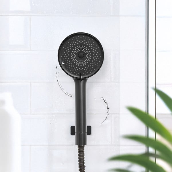 Matēti melna plastmasas dušas galva ø 12 cm Softwater – Wenko-image-1