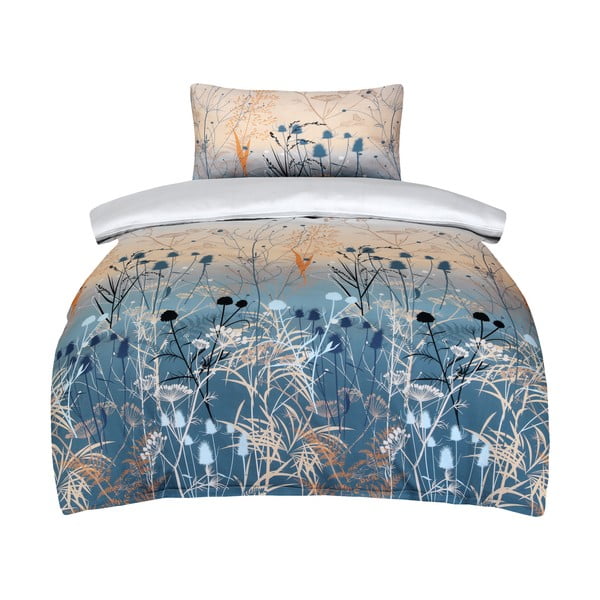 Zila/bēša vienguļamā gultas veļa no kokvilnas satīna 140x200 cm Herbal – My House