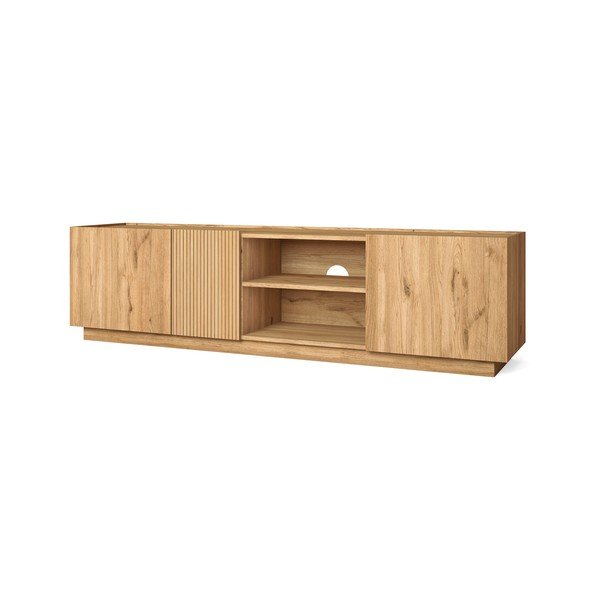 Dabīga toņa TV galdiņš ar ozolkoka imitāciju 180x48 cm Rayana – Marckeric-image-2