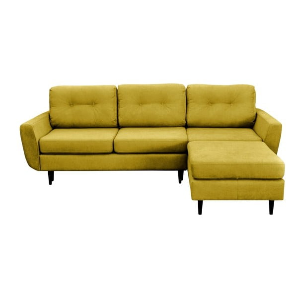 Sinepju dzeltens trīsvietīgs izlaižams stūra dīvāns ar melnām kājām Mazzini Sofas Hortensia, labais stūris