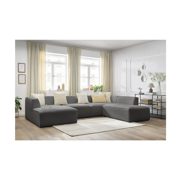 Tumši pelēks modulārais stūra dīvāns no buklē auduma (ar labo stūri/U veida) Megeve – Bobochic Paris-image-1