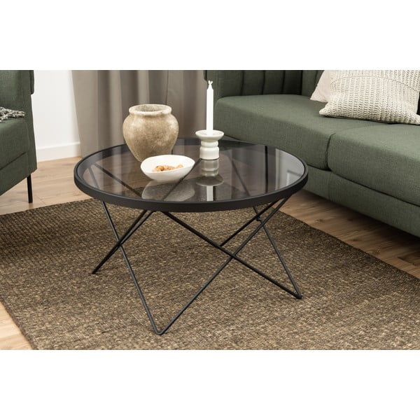 Melns žurnālgaldiņš ar stikla galda virsmu ø 80 cm Cuxton – Actona-image-1