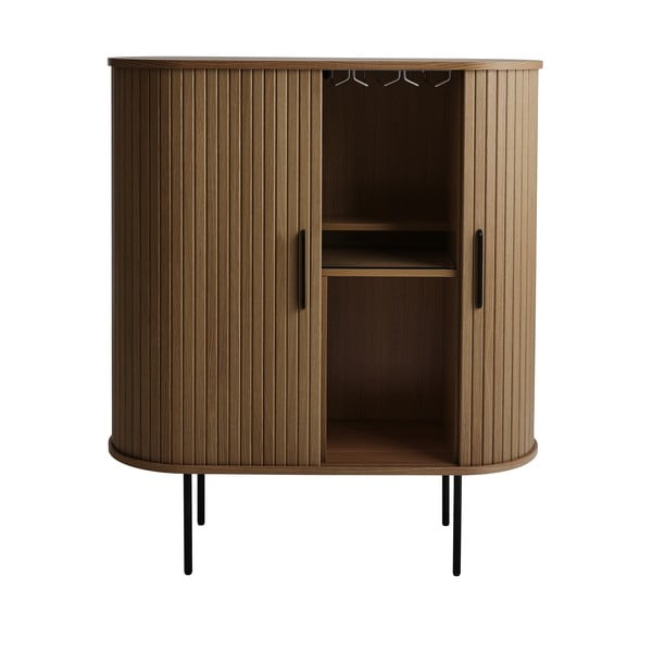 Brūns vīna skapis ar ozolkoka imitāciju un bīdāmām durvīm 100x118x40 cm Nola – Unique Furniture-image-2